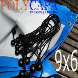 Capa para Piscina PolyCapa DuasCores Az/Br  9x6 + 30el 20cm +30fix